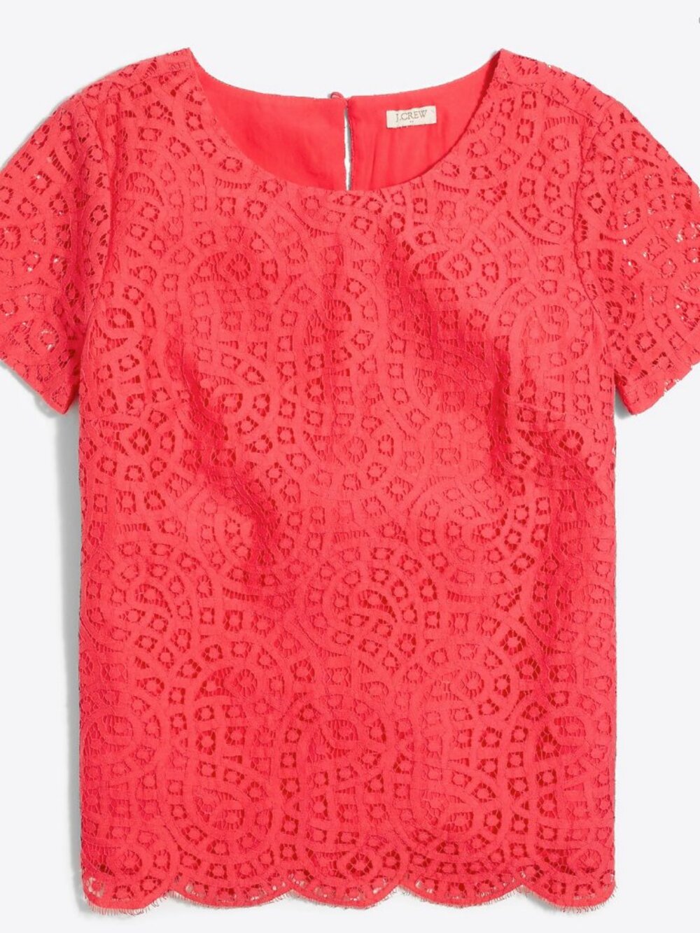 J.Crew Lace Tee Red Scalloped Hem Short Sleeve Top Size 4
